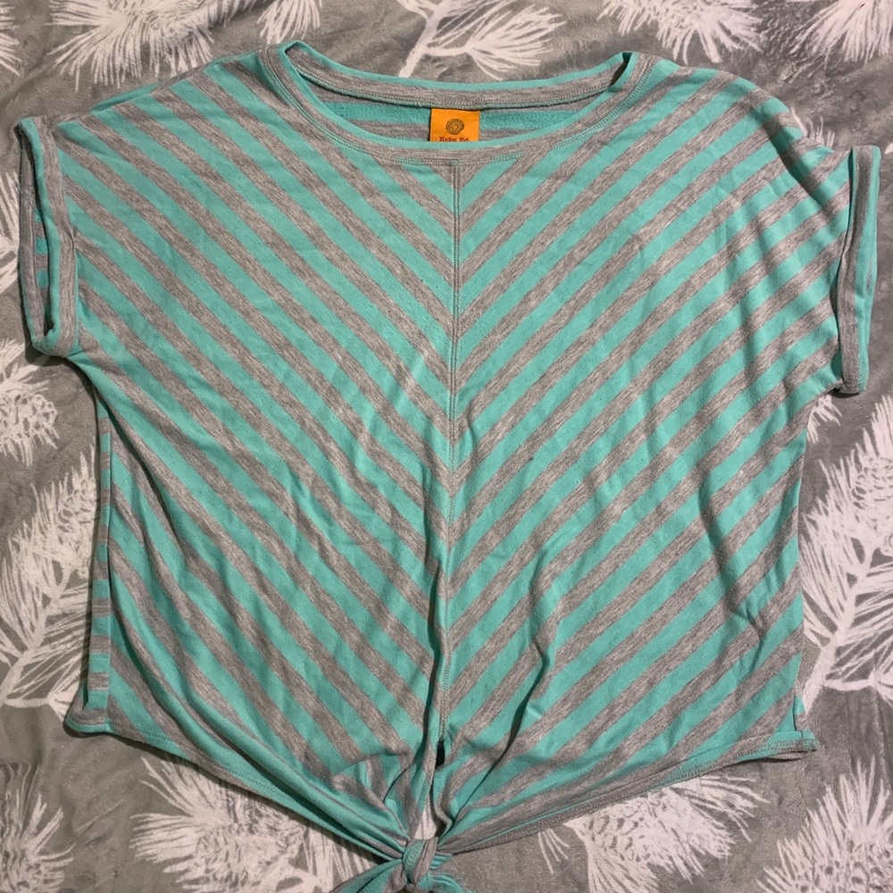 Blue and gray striped blouse
